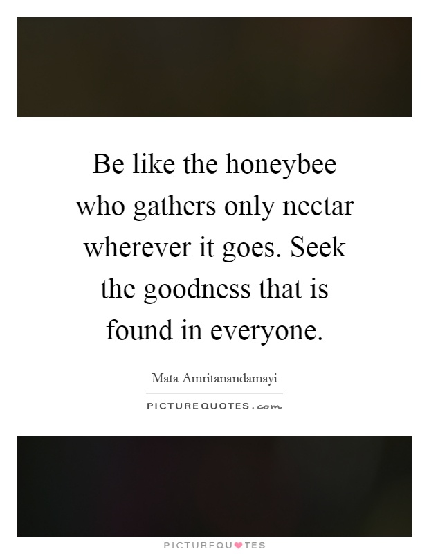 Be like the honeybee who gathers only nectar wherever it goes. Seek the goodness that is found in everyone Picture Quote #1