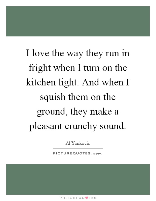 I love the way they run in fright when I turn on the kitchen light. And when I squish them on the ground, they make a pleasant crunchy sound Picture Quote #1