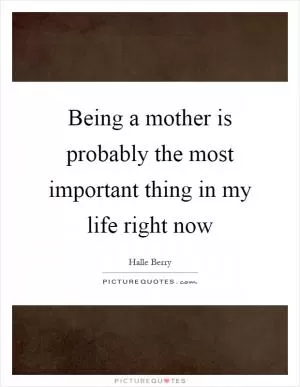 Being a mother is probably the most important thing in my life right now Picture Quote #1
