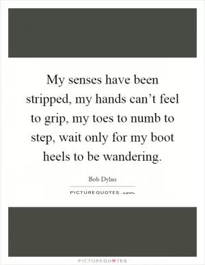 My senses have been stripped, my hands can’t feel to grip, my toes to numb to step, wait only for my boot heels to be wandering Picture Quote #1