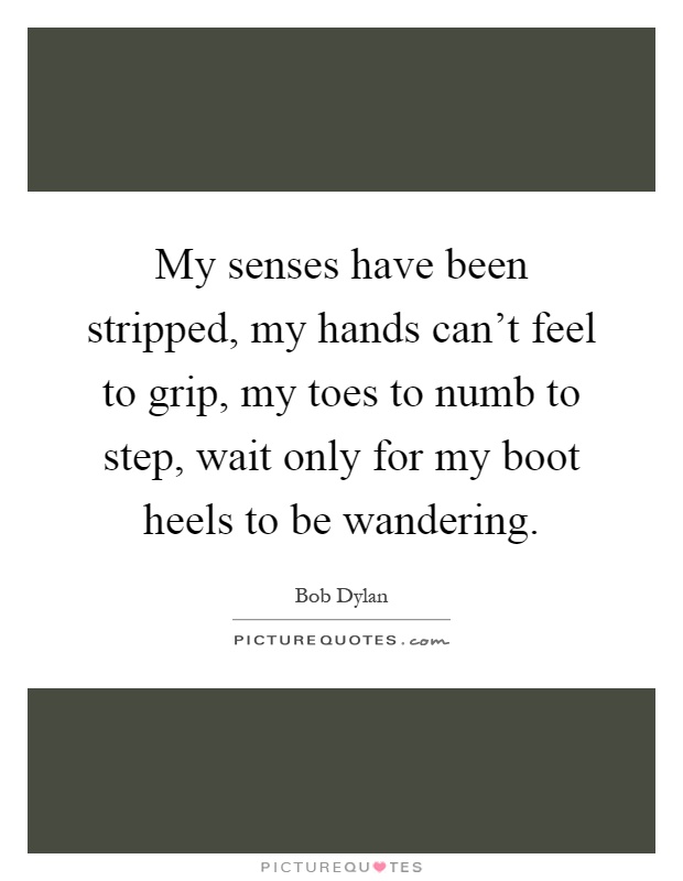 My senses have been stripped, my hands can't feel to grip, my toes to numb to step, wait only for my boot heels to be wandering Picture Quote #1