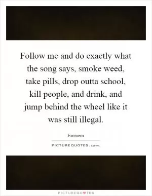 Follow me and do exactly what the song says, smoke weed, take pills, drop outta school, kill people, and drink, and jump behind the wheel like it was still illegal Picture Quote #1