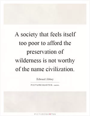 A society that feels itself too poor to afford the preservation of wilderness is not worthy of the name civilization Picture Quote #1