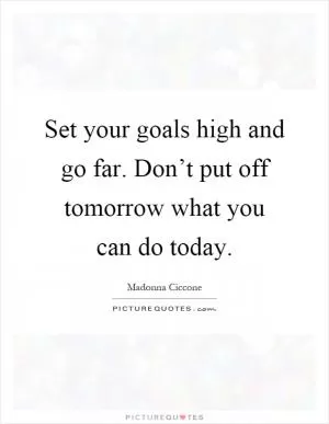 Set your goals high and go far. Don’t put off tomorrow what you can do today Picture Quote #1