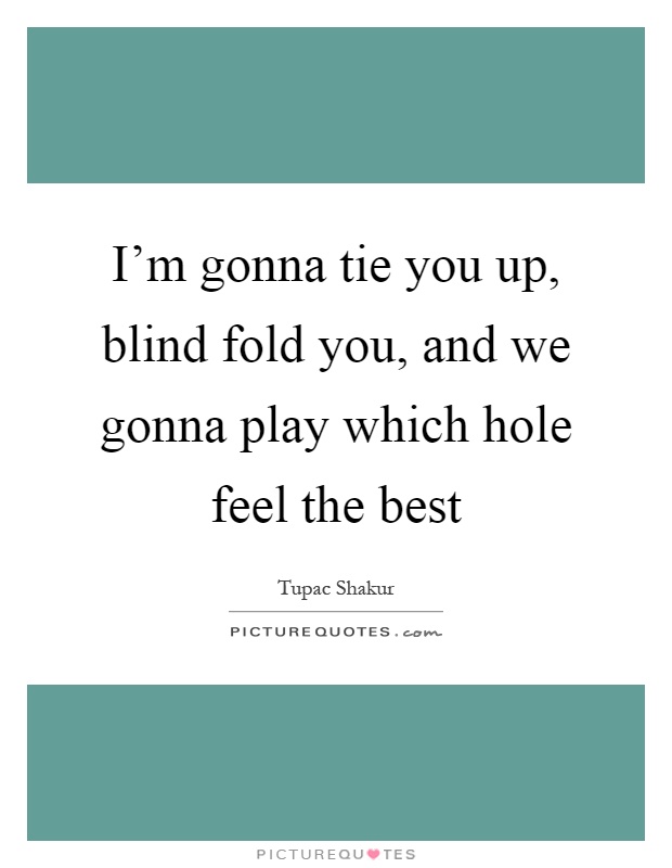 I'm gonna tie you up, blind fold you, and we gonna play which hole feel the best Picture Quote #1