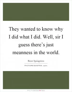 They wanted to know why I did what I did. Well, sir I guess there’s just meanness in the world Picture Quote #1
