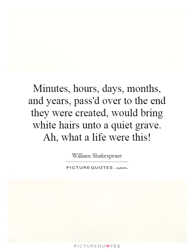 Minutes, hours, days, months, and years, pass'd over to the end they were created, would bring white hairs unto a quiet grave. Ah, what a life were this! Picture Quote #1