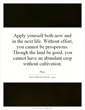 Apply yourself both now and in the next life. Without effort, you cannot be prosperous. Though the land be good, you cannot have an abundant crop without cultivation Picture Quote #1