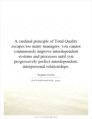 A cardinal principle of Total Quality escapes too many managers: you cannot continuously improve interdependent systems and processes until you progressively perfect interdependent, interpersonal relationships Picture Quote #1