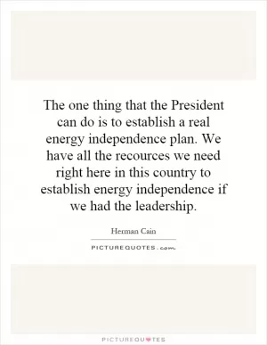 The one thing that the President can do is to establish a real energy independence plan. We have all the recources we need right here in this country to establish energy independence if we had the leadership Picture Quote #1