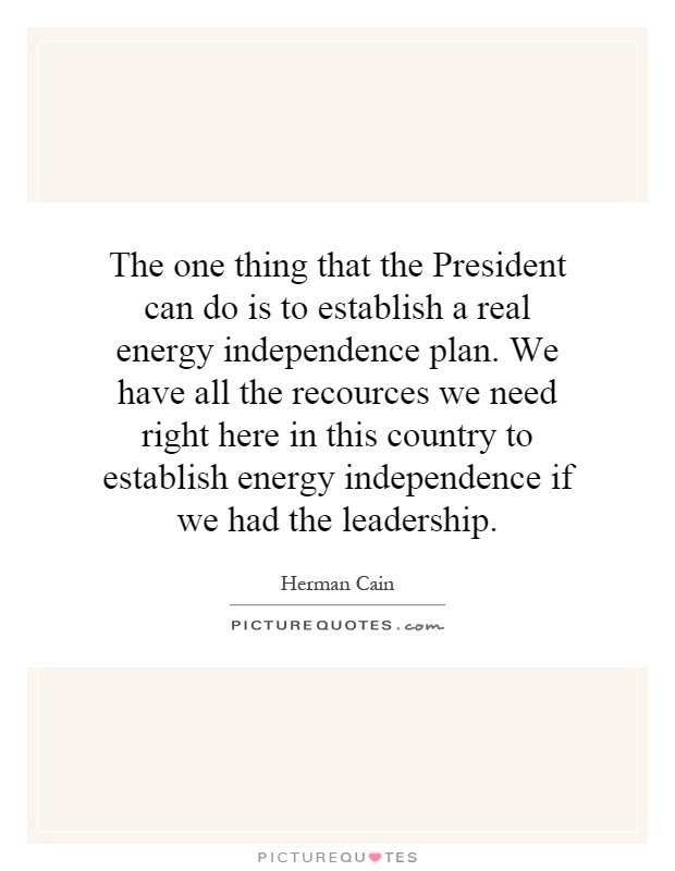 The one thing that the President can do is to establish a real energy independence plan. We have all the recources we need right here in this country to establish energy independence if we had the leadership Picture Quote #1