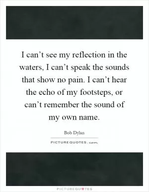 I can’t see my reflection in the waters, I can’t speak the sounds that show no pain. I can’t hear the echo of my footsteps, or can’t remember the sound of my own name Picture Quote #1