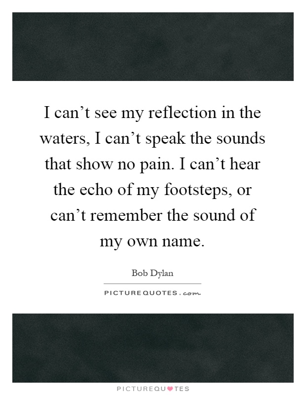 I can't see my reflection in the waters, I can't speak the sounds that show no pain. I can't hear the echo of my footsteps, or can't remember the sound of my own name Picture Quote #1
