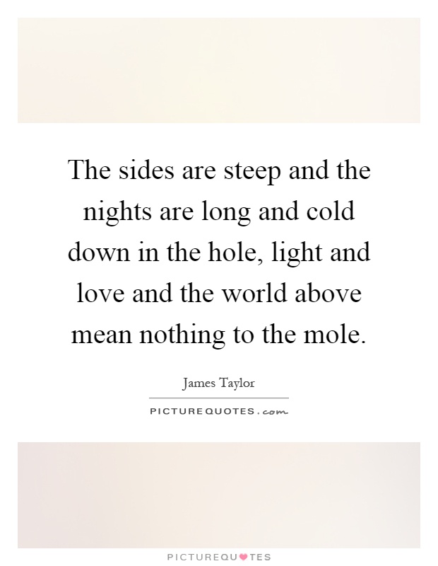 The sides are steep and the nights are long and cold down in the hole, light and love and the world above mean nothing to the mole Picture Quote #1