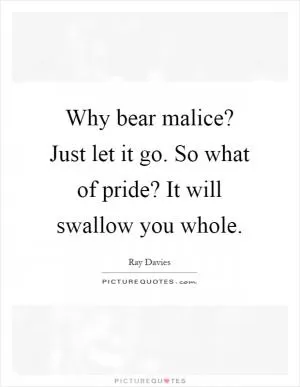 Why bear malice? Just let it go. So what of pride? It will swallow you whole Picture Quote #1