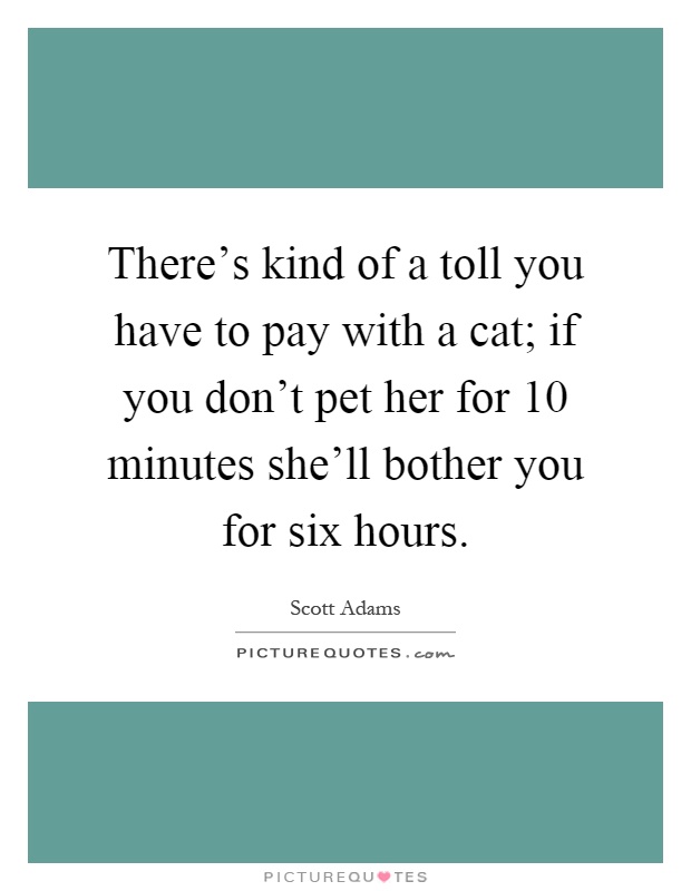 There's kind of a toll you have to pay with a cat; if you don't pet her for 10 minutes she'll bother you for six hours Picture Quote #1
