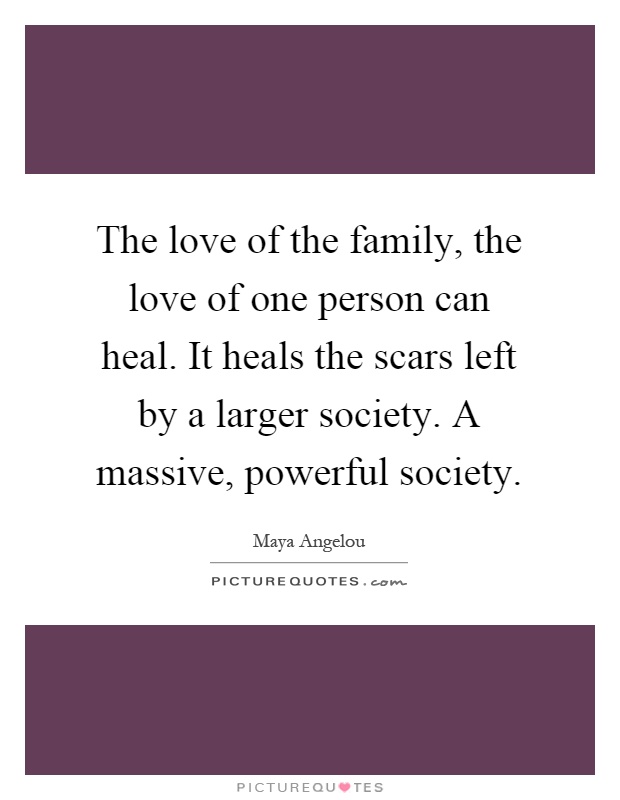 The love of the family, the love of one person can heal. It heals the scars left by a larger society. A massive, powerful society Picture Quote #1