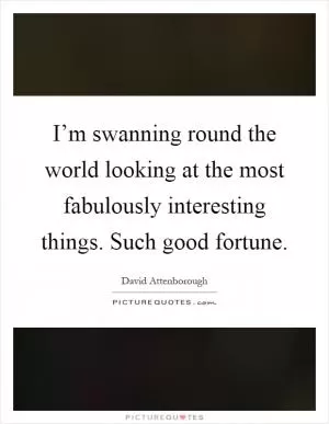 I’m swanning round the world looking at the most fabulously interesting things. Such good fortune Picture Quote #1