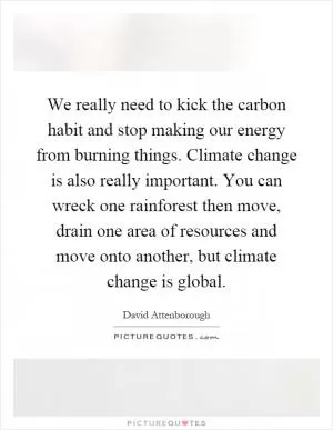 We really need to kick the carbon habit and stop making our energy from burning things. Climate change is also really important. You can wreck one rainforest then move, drain one area of resources and move onto another, but climate change is global Picture Quote #1