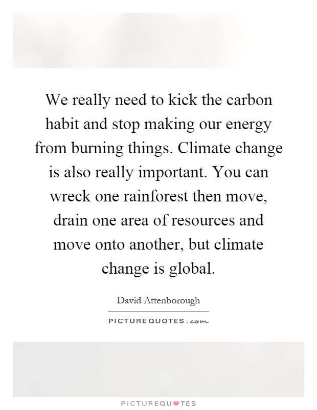 We really need to kick the carbon habit and stop making our energy from burning things. Climate change is also really important. You can wreck one rainforest then move, drain one area of resources and move onto another, but climate change is global Picture Quote #1