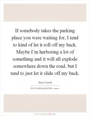 If somebody takes the parking place you were waiting for, I tend to kind of let it roll off my back. Maybe I’m harboring a lot of something and it will all explode somewhere down the road, but I tend to just let it slide off my back Picture Quote #1