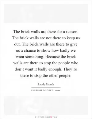 The brick walls are there for a reason. The brick walls are not there to keep us out. The brick walls are there to give us a chance to show how badly we want something. Because the brick walls are there to stop the people who don’t want it badly enough. They’re there to stop the other people Picture Quote #1