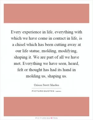 Every experience in life, everything with which we have come in contact in life, is a chisel which has been cutting away at our life statue, molding, modifying, shaping it. We are part of all we have met. Everything we have seen, heard, felt or thought has had its hand in molding us, shaping us Picture Quote #1