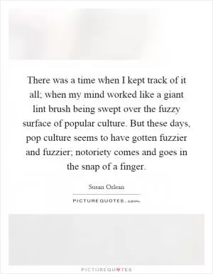 There was a time when I kept track of it all; when my mind worked like a giant lint brush being swept over the fuzzy surface of popular culture. But these days, pop culture seems to have gotten fuzzier and fuzzier; notoriety comes and goes in the snap of a finger Picture Quote #1