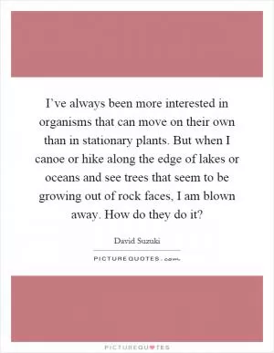 I’ve always been more interested in organisms that can move on their own than in stationary plants. But when I canoe or hike along the edge of lakes or oceans and see trees that seem to be growing out of rock faces, I am blown away. How do they do it? Picture Quote #1