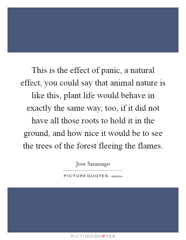 This is the effect of panic, a natural effect, you could say that animal nature is like this, plant life would behave in exactly the same way, too, if it did not have all those roots to hold it in the ground, and how nice it would be to see the trees of the forest fleeing the flames Picture Quote #1