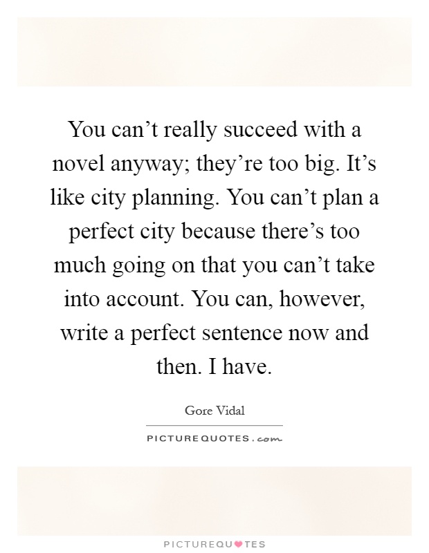 You can’t really succeed with a novel anyway; they’re too big. It’s like city planning. You can’t plan a perfect city because there’s too much going on that you can’t take into account. You can, however, write a perfect sentence now and then. I have Picture Quote #1