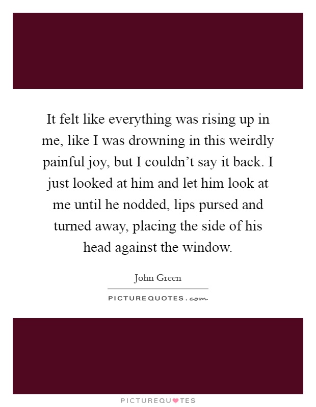 It felt like everything was rising up in me, like I was drowning in this weirdly painful joy, but I couldn't say it back. I just looked at him and let him look at me until he nodded, lips pursed and turned away, placing the side of his head against the window Picture Quote #1