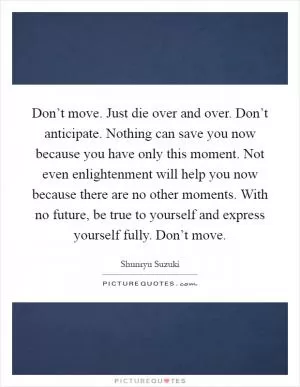 Don’t move. Just die over and over. Don’t anticipate. Nothing can save you now because you have only this moment. Not even enlightenment will help you now because there are no other moments. With no future, be true to yourself and express yourself fully. Don’t move Picture Quote #1