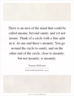 There is an area of the mind that could be called unsane, beyond sanity, and yet not insane. Think of a circle with a fine split in it. At one end there’s insanity. You go around the circle to sanity, and on the other end of the circle, close to insanity, but not insanity, is unsanity Picture Quote #1