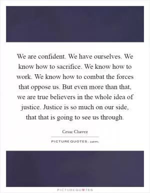 We are confident. We have ourselves. We know how to sacrifice. We know how to work. We know how to combat the forces that oppose us. But even more than that, we are true believers in the whole idea of justice. Justice is so much on our side, that that is going to see us through Picture Quote #1