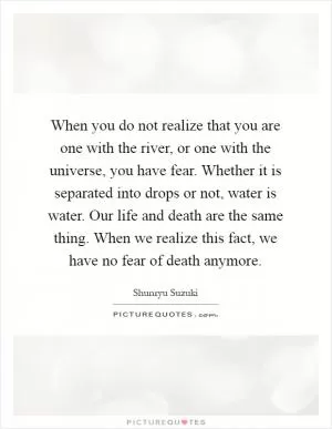 When you do not realize that you are one with the river, or one with the universe, you have fear. Whether it is separated into drops or not, water is water. Our life and death are the same thing. When we realize this fact, we have no fear of death anymore Picture Quote #1