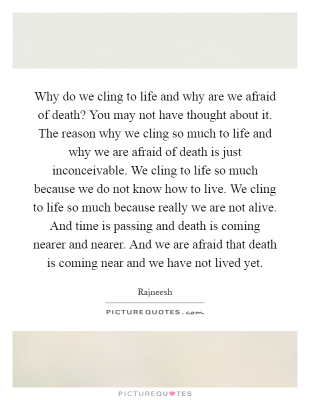 Why do we cling to life and why are we afraid of death? You may not have thought about it. The reason why we cling so much to life and why we are afraid of death is just inconceivable. We cling to life so much because we do not know how to live. We cling to life so much because really we are not alive. And time is passing and death is coming nearer and nearer. And we are afraid that death is coming near and we have not lived yet Picture Quote #1