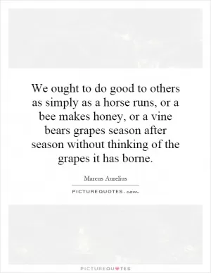 We ought to do good to others as simply as a horse runs, or a bee makes honey, or a vine bears grapes season after season without thinking of the grapes it has borne Picture Quote #1