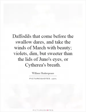 Daffodils that come before the swallow dares, and take the winds of March with beauty; violets, dim, but sweeter than the lids of Juno's eyes, or Cytherea's breath Picture Quote #1