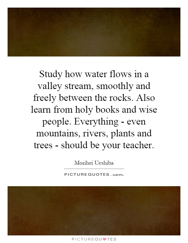 Study how water flows in a valley stream, smoothly and freely between the rocks. Also learn from holy books and wise people. Everything - even mountains, rivers, plants and trees - should be your teacher Picture Quote #1