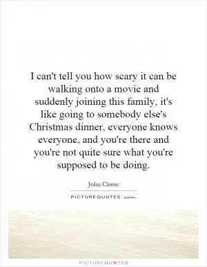 I can't tell you how scary it can be walking onto a movie and suddenly joining this family, it's like going to somebody else's Christmas dinner, everyone knows everyone, and you're there and you're not quite sure what you're supposed to be doing Picture Quote #1
