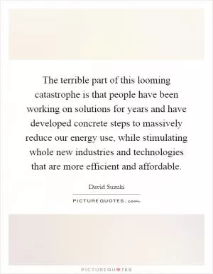 The terrible part of this looming catastrophe is that people have been working on solutions for years and have developed concrete steps to massively reduce our energy use, while stimulating whole new industries and technologies that are more efficient and affordable Picture Quote #1