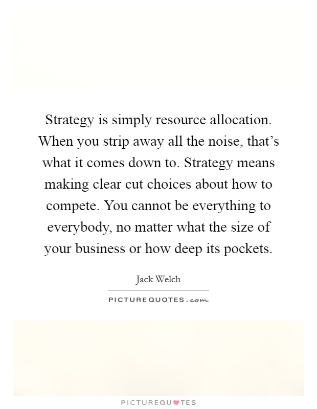 Strategy is simply resource allocation. When you strip away all the noise, that's what it comes down to. Strategy means making clear cut choices about how to compete. You cannot be everything to everybody, no matter what the size of your business or how deep its pockets Picture Quote #1