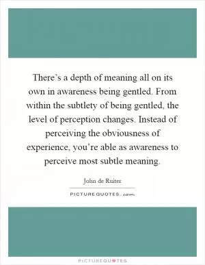 There’s a depth of meaning all on its own in awareness being gentled. From within the subtlety of being gentled, the level of perception changes. Instead of perceiving the obviousness of experience, you’re able as awareness to perceive most subtle meaning Picture Quote #1