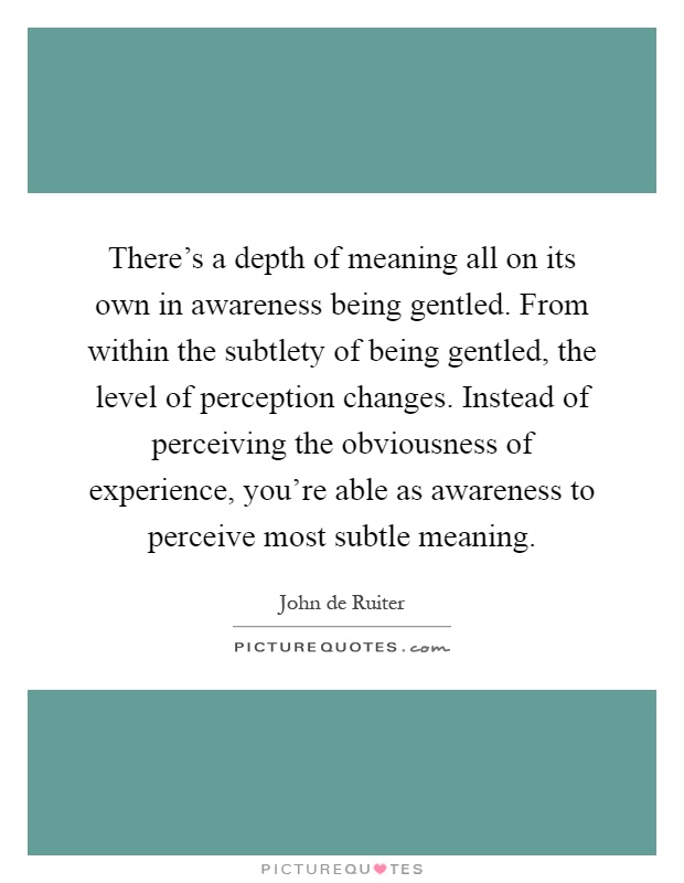 There's a depth of meaning all on its own in awareness being gentled. From within the subtlety of being gentled, the level of perception changes. Instead of perceiving the obviousness of experience, you're able as awareness to perceive most subtle meaning Picture Quote #1
