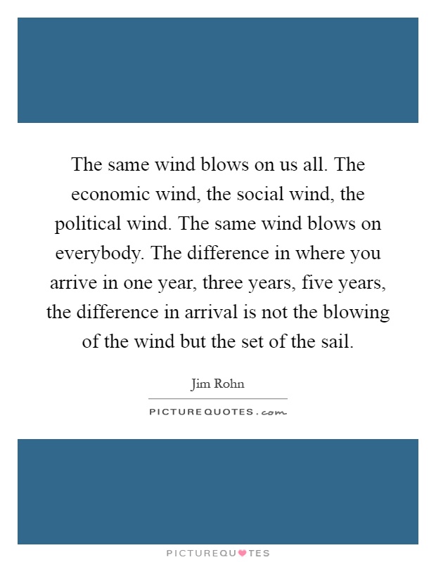The same wind blows on us all. The economic wind, the social wind, the political wind. The same wind blows on everybody. The difference in where you arrive in one year, three years, five years, the difference in arrival is not the blowing of the wind but the set of the sail Picture Quote #1