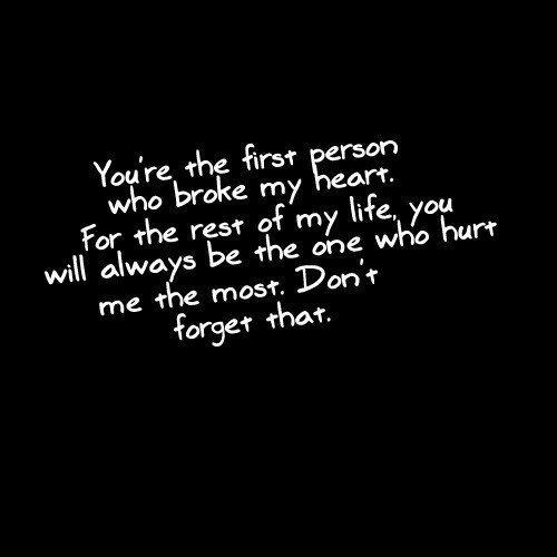 You're the first person who broke my heart. For the rest of my life, you will always be the one who hurt me the most. Don't forget that Picture Quote #1