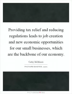 Providing tax relief and reducing regulations leads to job creation and new economic opportunities for our small businesses, which are the backbone of our economy Picture Quote #1