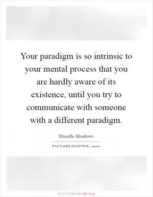 Your paradigm is so intrinsic to your mental process that you are hardly aware of its existence, until you try to communicate with someone with a different paradigm Picture Quote #1