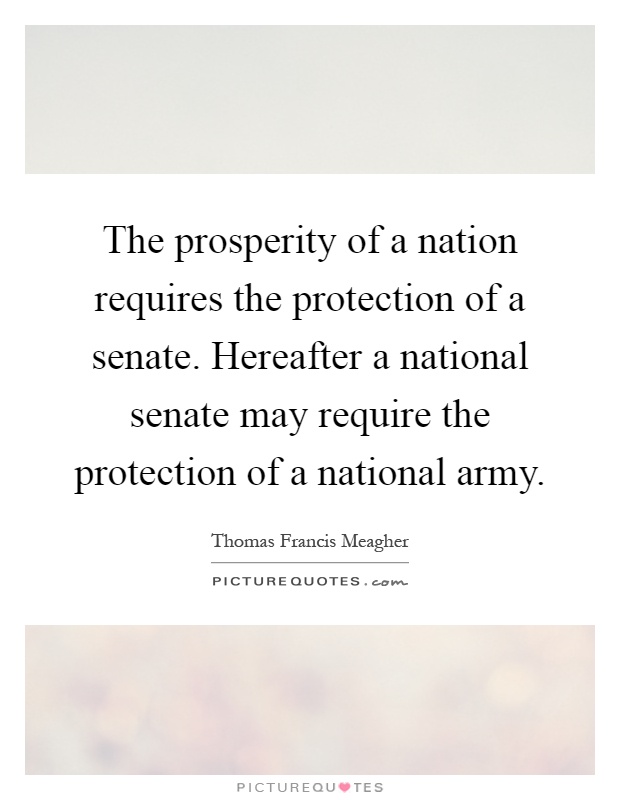 The prosperity of a nation requires the protection of a senate. Hereafter a national senate may require the protection of a national army Picture Quote #1